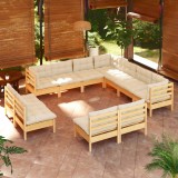 vidaXL Set mobilier grădină cu perne crem, 11 piese, lemn masiv de pin 3096863