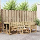 vidaXL Set mobilier gradina 7 piese, lemn masiv acacia si textilene, alb si bej, cu perne, elegant, rezistent exterior
