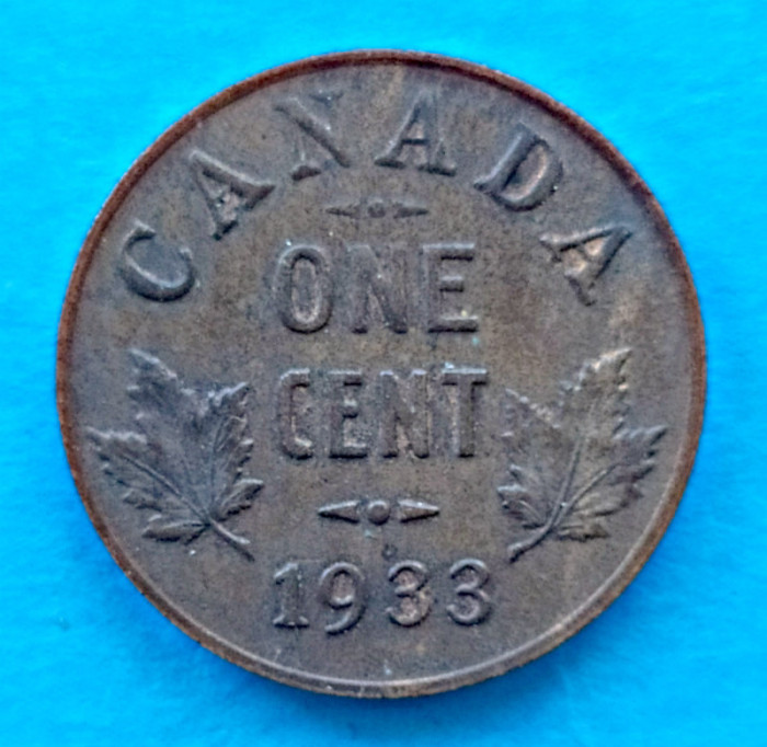 CANADA ONE 1 CENT 1933 GEORGE V STARE EXCELENTA NECURATATA