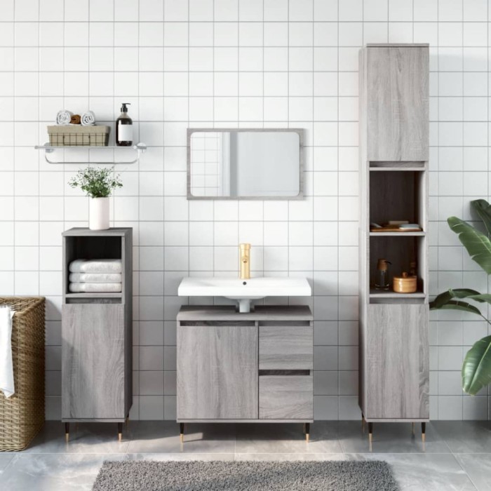 vidaXL Set mobilier de baie, 3 piese, gri sonoma, lemn prelucrat 3190219