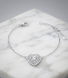 Cumpara ieftin Bratara din Argint 925 cu Pandantiv Inima, Cristal Solitar si Dublu Halo Pave, 17+3 cm, 3.6g