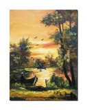 Tablou apus de soare cu pesacri pictat manual, 40x30cm ulei pe panza, Constantin Feraru