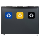 Cos de gunoi pentru colectare selectiva, hartie, plastic, deseuri mixte, 3x60, otel galvanizat, negru, PowerX