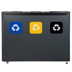 Cos de gunoi pentru colectare selectiva, hartie, plastic, deseuri mixte, 3x60, otel galvanizat, negru, PowerX