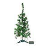 Brad Artificial Impodobit, 60cm, Suport Plastic cu Instalatie Luminoasa 20 Led Alb Cald + 20 Globuri Argintii Incluse, eMazing