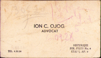 HST A508 Carte vizită Ion Ojog publicist avocat Dorohoi Iași București foto