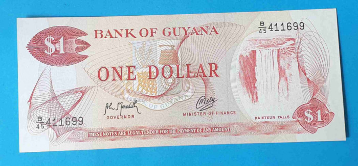 Bancnota Africa Guyana 1 Dollar - serie B411699 - UNC - Superba