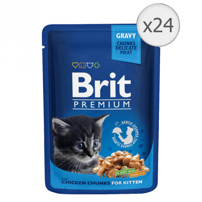 Hrana umeda pentru pisici Brit Junior, Pui, 24x100g