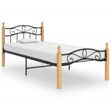 VidaXL Cadru de pat, negru, 100x200 cm, metal și lemn masiv stejar