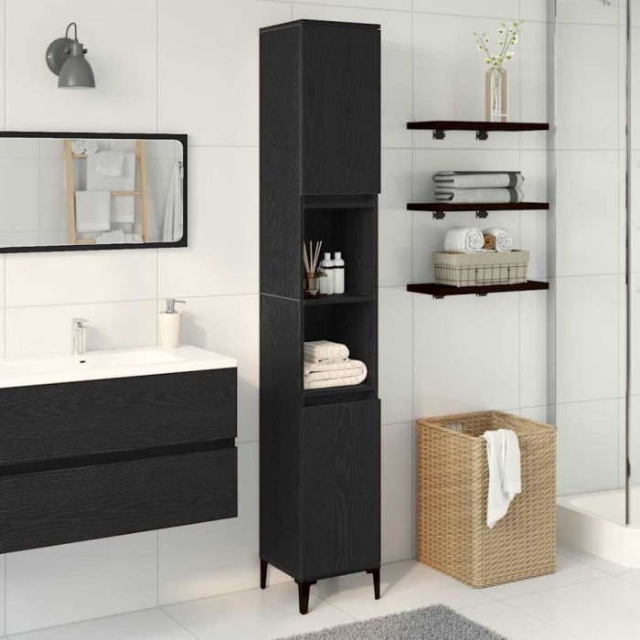 vidaXL Dulap de Baie Stejar negru 30 x 30 x 190 cm Lemn compozit 862806