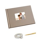 Set Album foto / GuestBook pentru nunta, HP, personalizabil, A4 landscape, pix si dubluadeziv inclus, 3 piese, 45 pagini, bej, accesoriu nunta