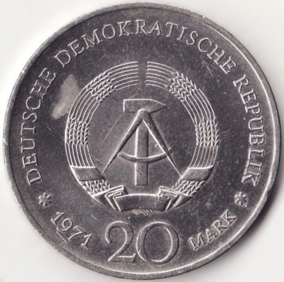 Moneda Republica Democrata Germana - 20 Mark 1971 - Heinrich Mann foto