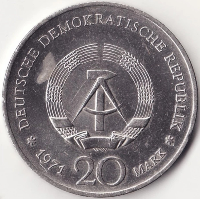 Moneda Republica Democrata Germana - 20 Mark 1971 - Heinrich Mann
