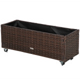 Jardiniera Inaltata Outsunny din Ratan Sintetic cu Roti Blocabile pentru Interior si Exterior, 94.5x31x36cm, Gri | Aosom Romania