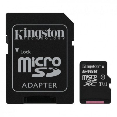 Microsd kingston 64gb select plus clasa 10 uhs-i performance r: 100 mb/s include adaptor sd foto
