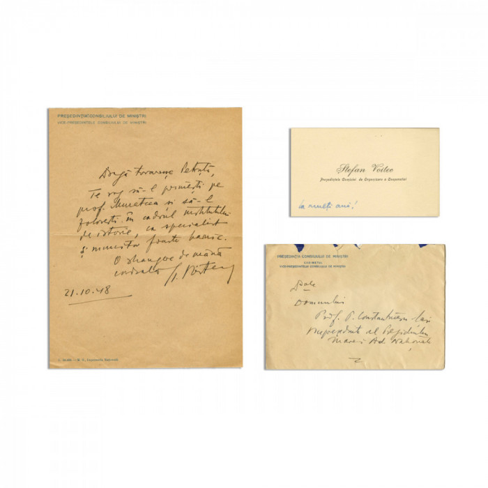 Ștefan Voitec, carte de vizită + scrisoare pentru P. Constantinescu-Iași, 21 octombrie 1948