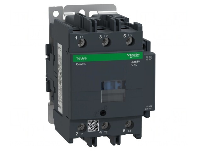 Contactor: 3-polar NO x3 Contacte auxiliare: NO + NC 24VAC 80A, LC1D80B7