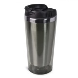 Pahar Cafea Metalic, Capac Plastic, Capacitate 450 ml, Gri, Oem