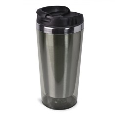Pahar Cafea Metalic, Capac Plastic, Capacitate 450 ml, Gri