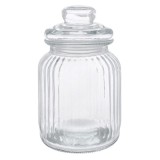 Borcan din sticla pentru dulciuri,design dungi in relief,1000 ml, Oem