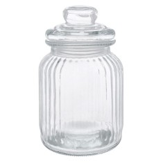 Borcan din sticla pentru dulciuri,design dungi in relief,1000 ml