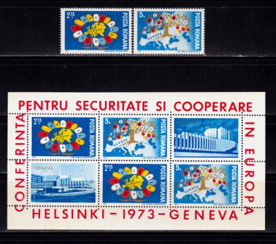 RO 1973 LP 833+a ,&amp;quot;Conferinta- securitate si coop. &amp;quot; , serie+colita 108 , MNH foto