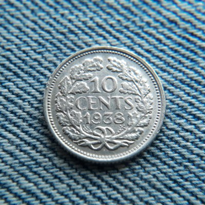 2L - 10 Cents 1938 Olanda - Wilhelmina / argint foto