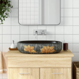 Lavoar de blat, gri si negru, 59x40x14 cm, ceramica, oval GartenMobel Dekor, vidaXL