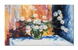 Cumpara ieftin Tablou 3D cu flori pictat manual living, dormitor - Margarete, voie buna - 100x60cm ulei panza in cutit, Magnific
