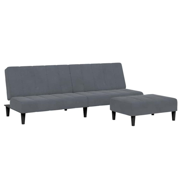 Canapea extensibila cu taburet, 2 locuri, gri inchis, catifea