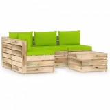 Set mobilier de grădină cu perne, 5 piese, lemn verde tratat, vidaXL