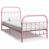 Cadru de pat, roz, 100 x 200 cm, metal, Cires, Dublu, Cu polite semirotunde, vidaXL