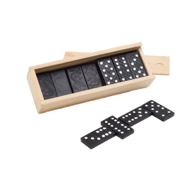 Joc domino cu piese plastic negre in cutie de lemn, 146 x 50 x 30 mm foto