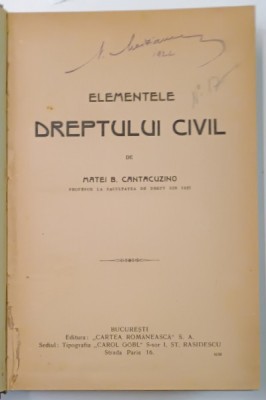 ELEMENTELE DREPTULUI CIVIL de MATEI B. CANTACUZINO foto
