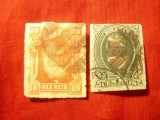2 Timbre Brazilia 1877 nedantelat 10r si 100r stampilate, Stampilat
