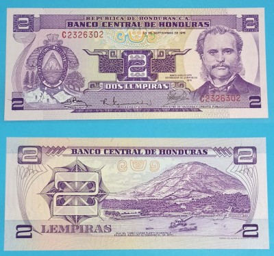Honduras 2 Lempiras 1976 &amp;#039;Centenarul&amp;#039; UNC p#61, Comemorativa foto