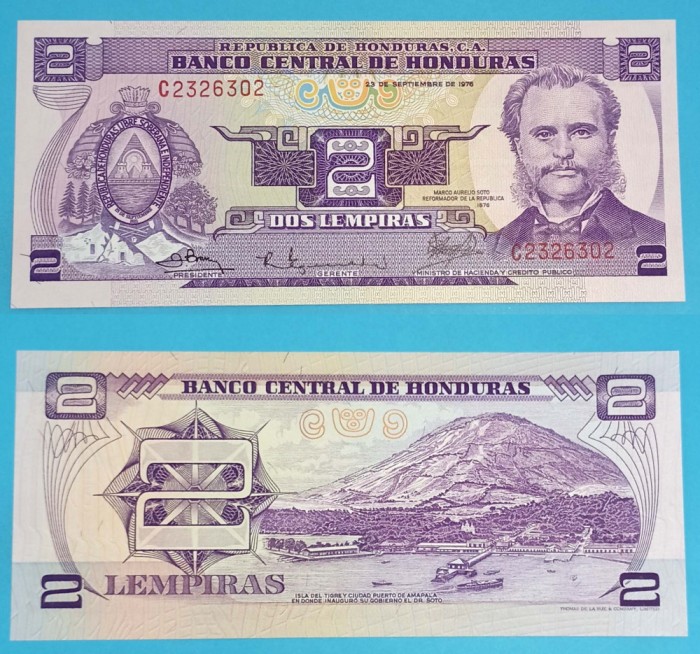 Honduras 2 Lempiras 1976 &#039;Centenarul&#039; UNC p#61, Comemorativa