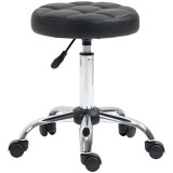 HOMCOM Scaun Rotativ cu Roti, Rotund, Scaun pentru Coafor și Estetician cu &Icirc;nălțime Ajustabilă, Tapițat &icirc;n Piele Ecologică, &Oslash;35.5x51-67 cm, Negru