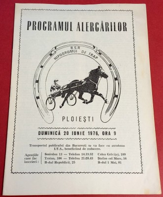 Programul Alergarilor Hipism - Hipodromul PLOIESTI (20.06.1976) foto