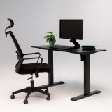 Pachet Smart Black birou reglabil electric SmartAdjust, cadru negru, blat negru 120x60 cm, scaun ergonomic cu manere si tetiera reglabila, culoare nea