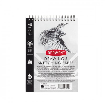 Caiet Pentru Schite Si Desen Derwent Professional, A5, Cu Spira, 30 Coli, 165 Gsm, Hartie Alba foto