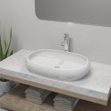Chiuveta de baie cu robinet mixer, ceramic, oval, alb GartenMobel Dekor, vidaXL