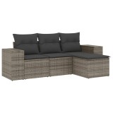 Set canapea de gradina cu perne, 4 piese, gri, poliratan