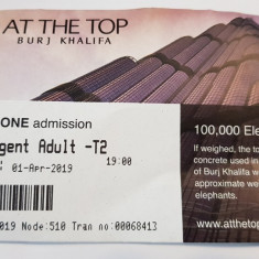 Bilet intrare folosit Burj Khalifa, At the Top, 2019