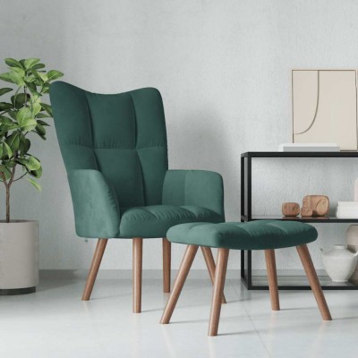 vidaXL Scaun de relaxare cu taburet, verde &amp;icirc;nchis, catifea foto