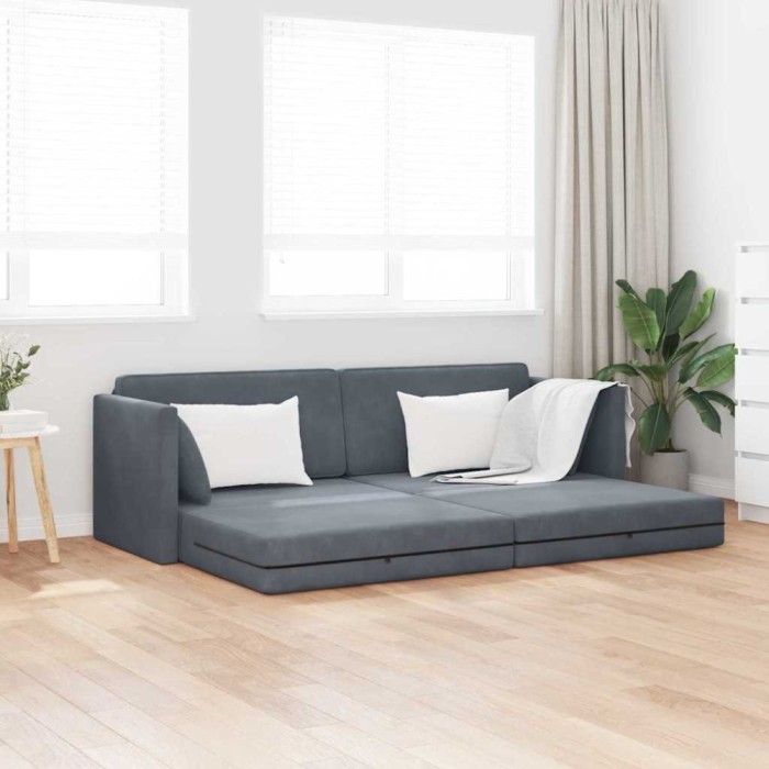 Sofa Pat 2 &icirc;n 1 Gri &Icirc;ntunecat 213x144x60 cm Catifea