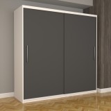 Dulap Dormitor Nova Eco 200 cm x 200 cm fara oglinda, alb cu usi glisante gri