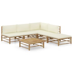 vidaXL Set mobilier de grădină cu perne alb crem, 6 piese, bambus 3058235
