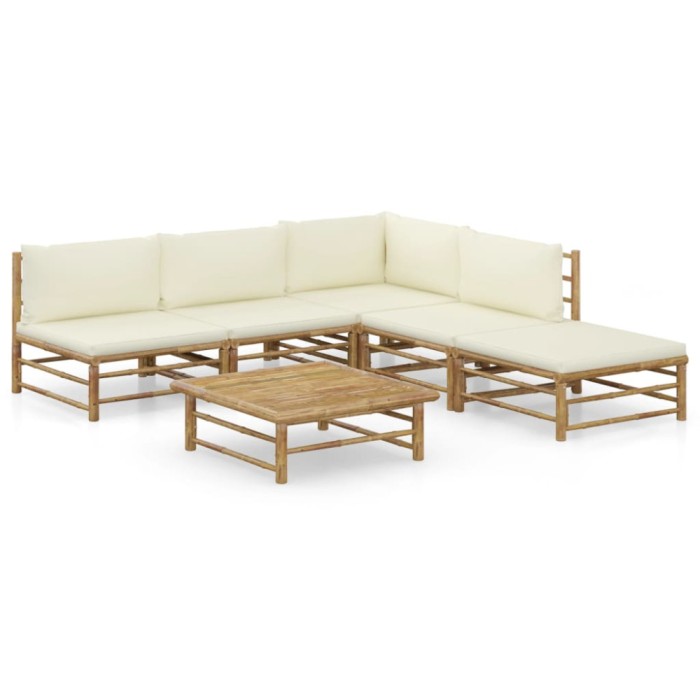 vidaXL Set mobilier de grădină cu perne alb crem, 6 piese, bambus 3058235