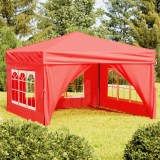 Cort Pliabil Petrecere vidaXL, 3x3m, Rosu, Impermeabil, Protectie UV, Cadru Otel, cu Pereti Laterali